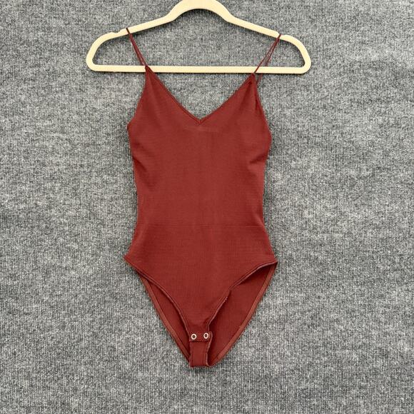 Zara Bodysuit Womens Small Rust V-Neck Spaghetti Strap Fitted Tank Top - Picture 1 of 8